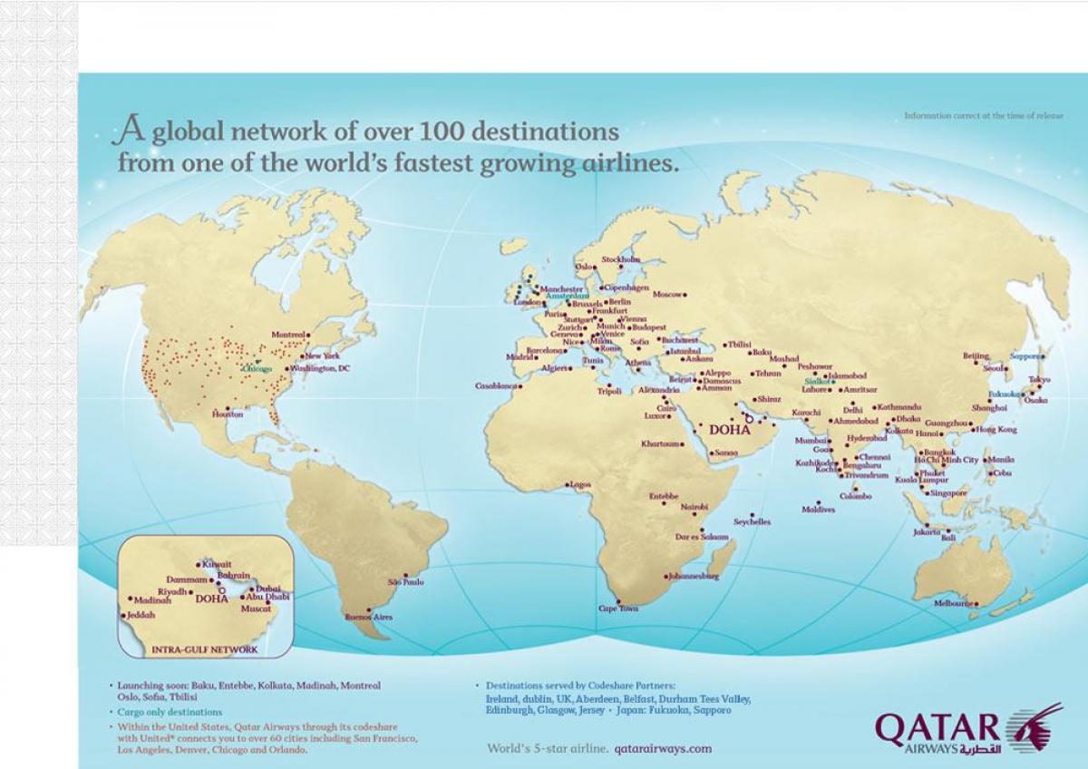 Qatar route map Qatar flight routes map (Western Asia Asia)