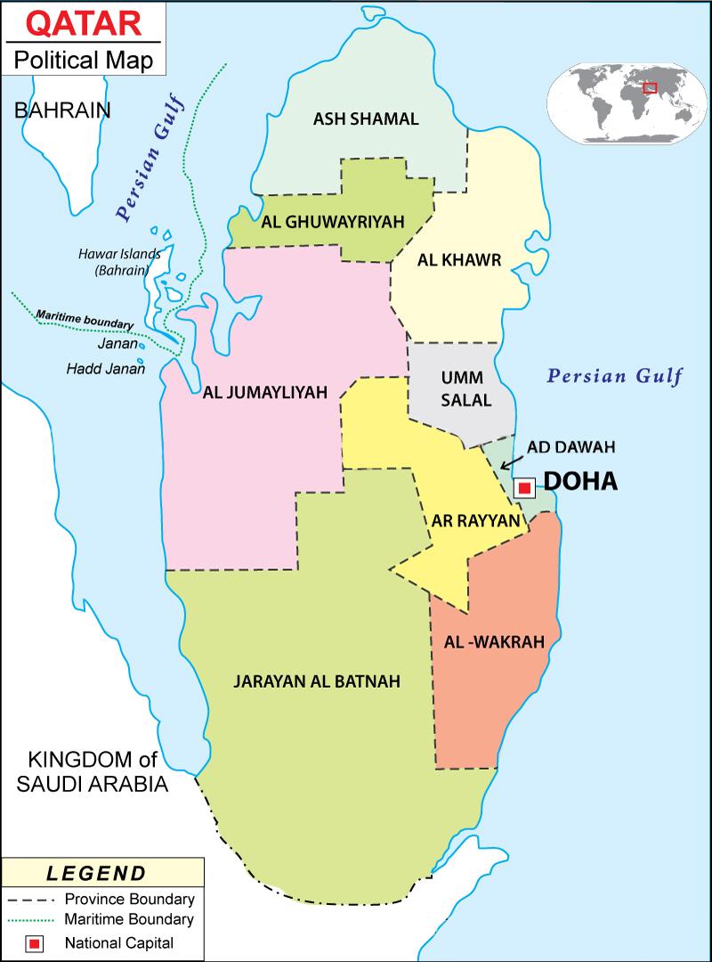 Qatar political map - Map of qatar region (Western Asia - Asia)