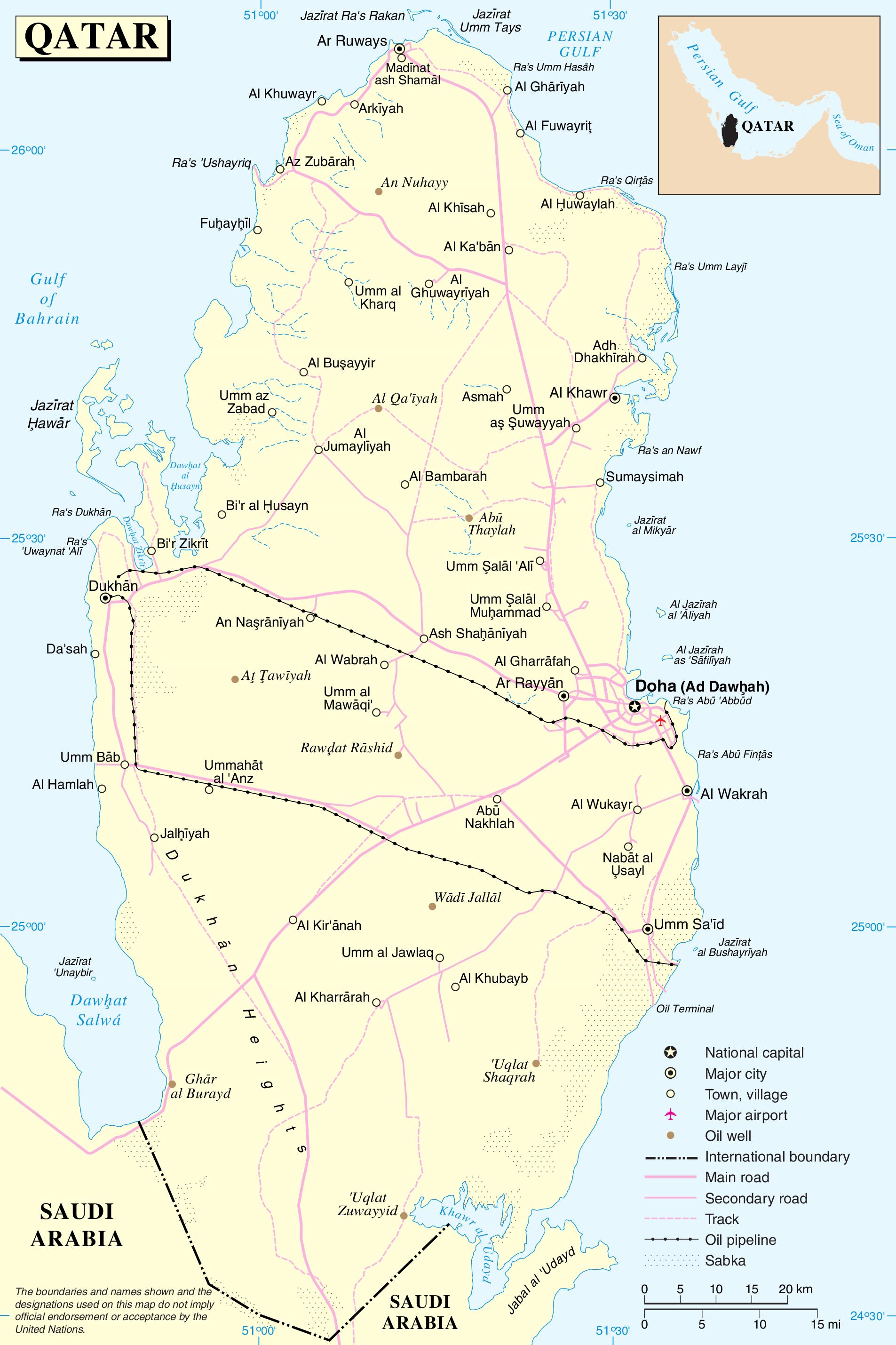 Qatar Road Route Map Qatar roads map   Qatar road route map (Western Asia   Asia)