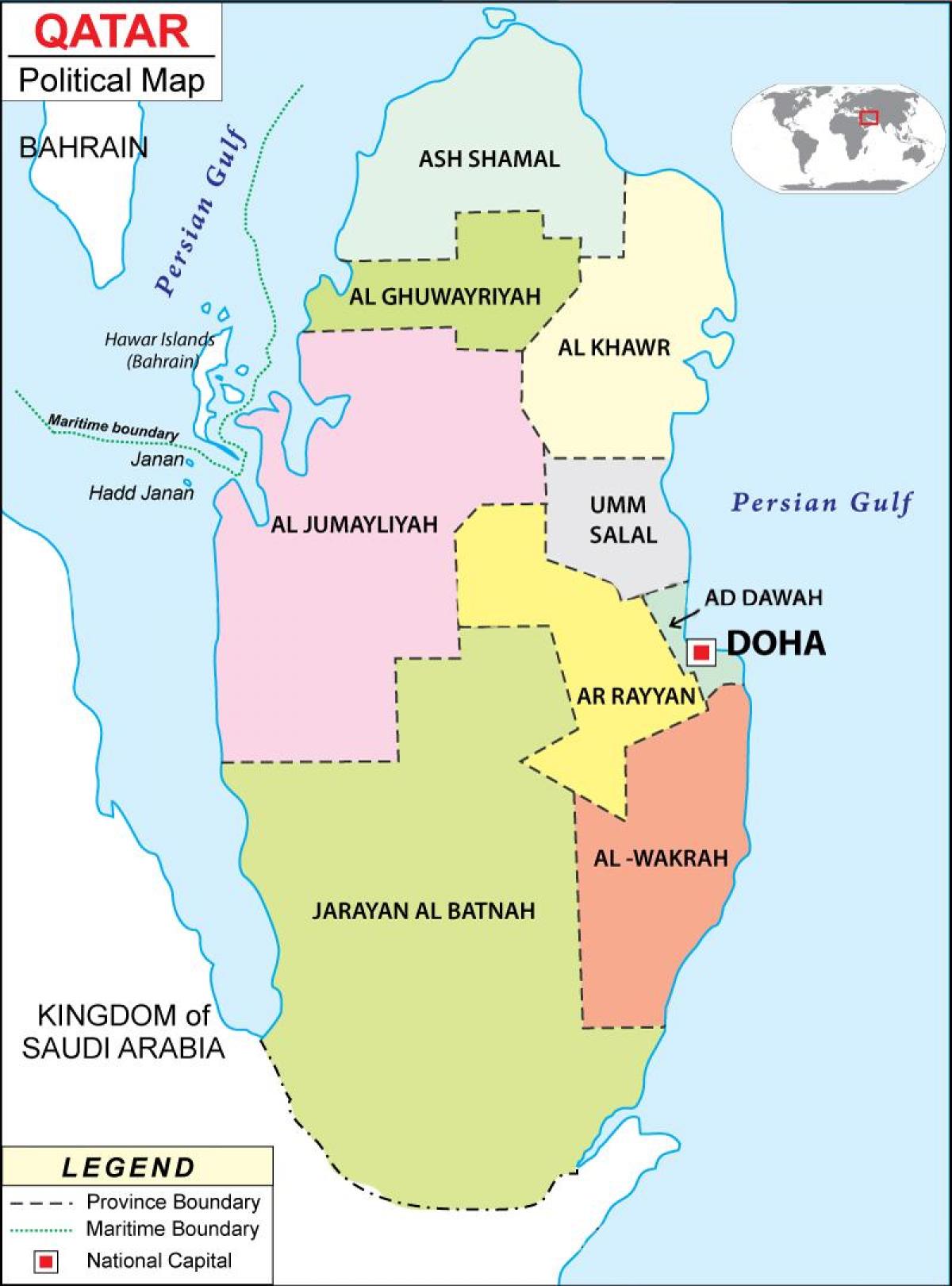 Qatar political map - Map of qatar region (Western Asia - Asia)
